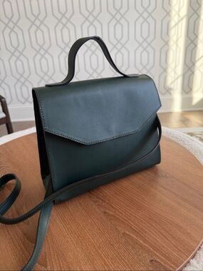 American Rhino Leather Top Handle Crossbody Satchel Green Handbag like new